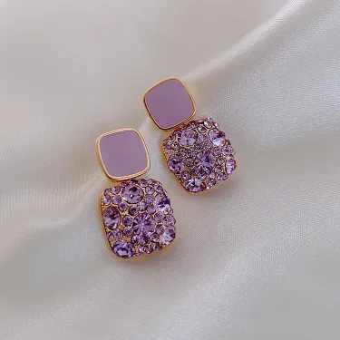 Luxury Crystal Zircon Purple Stone Earrings